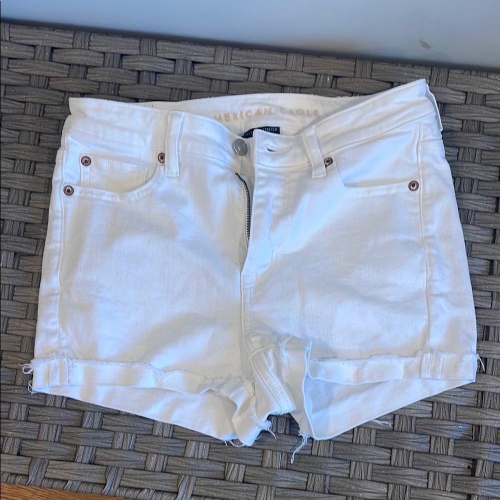 American Eagle Outfitters White Jean Shorts with Cuffed Hem